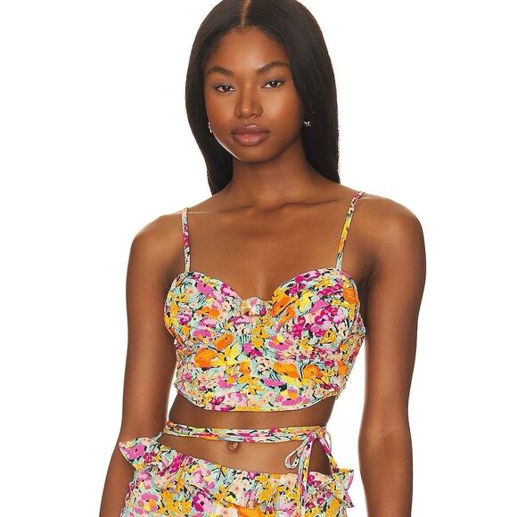 For Love & Lemons Tops - NWT For Love & Lemons 🍋 Suvi Floral Bustier Wrap Crop Top Multi Color XS